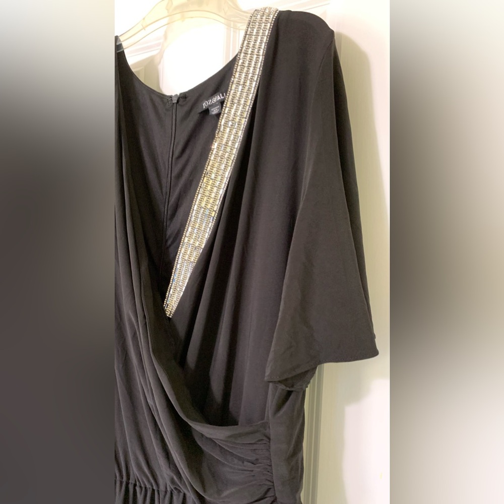 Black Jumpsuit Rhinestone Roz&Ali Drape Deep V - Picture 2 of 8